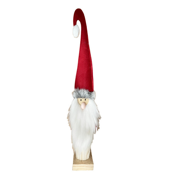 Deko Wichtel Nikolaus, Holzwichtel Weihnachtsmann mit Filzmütze, auf Holzsockel, 83cm