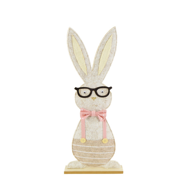 Deko Hase, Osterhase mit Brille und rosa Schleife, 56cm, Aufsteller